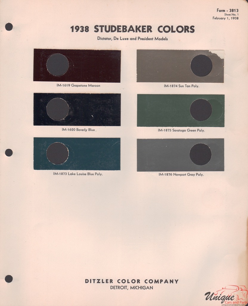 1938 Studebaker Paint Charts PPG 2